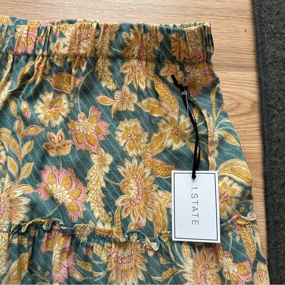 NEW 1.State Women's Floral Print Ruffle Trim Midi Skirt in Green Milieu Size 3X - Picture 10 of 12